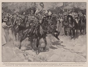 Eindelijk Verlicht, de Vrijwillige Cavalerie die als eerste Ladysmith bereikte juicht Sir George White toe